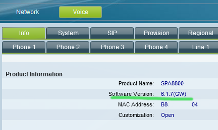 spa8800 software version